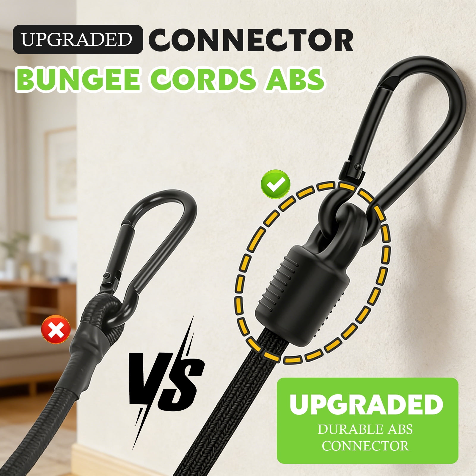 Amaopus 8 Pcs Adjustable Bungee Cords with Hooks, Heavy Duty Outdoor Carabiner Bungee Cord, Black Super Elastic Bungee Straps Easily Adjust from 7" to 48", Great for Cargo, Camping, Bike Racks, Tents
