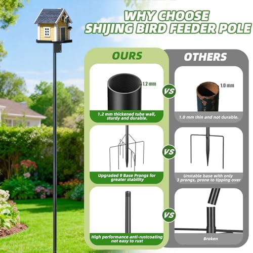 2026 New Heavy Duty Bird Feeder Pole,92 Inch Adjustable Bird House Pole for Outdoors,9-Prong Base & 1-Inch Dia Metal Mounting Kit,Bird Feeder Stand for Decor, Birdwatching & Weather Stations