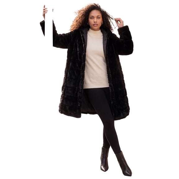 Roaman's Women's Plus Size 2-In-1 Puffer And Faux Fur Coat