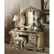 63 in. Elaborate Carved Desk Vanity Dressing Table with 7 Drawers, Gold Patina