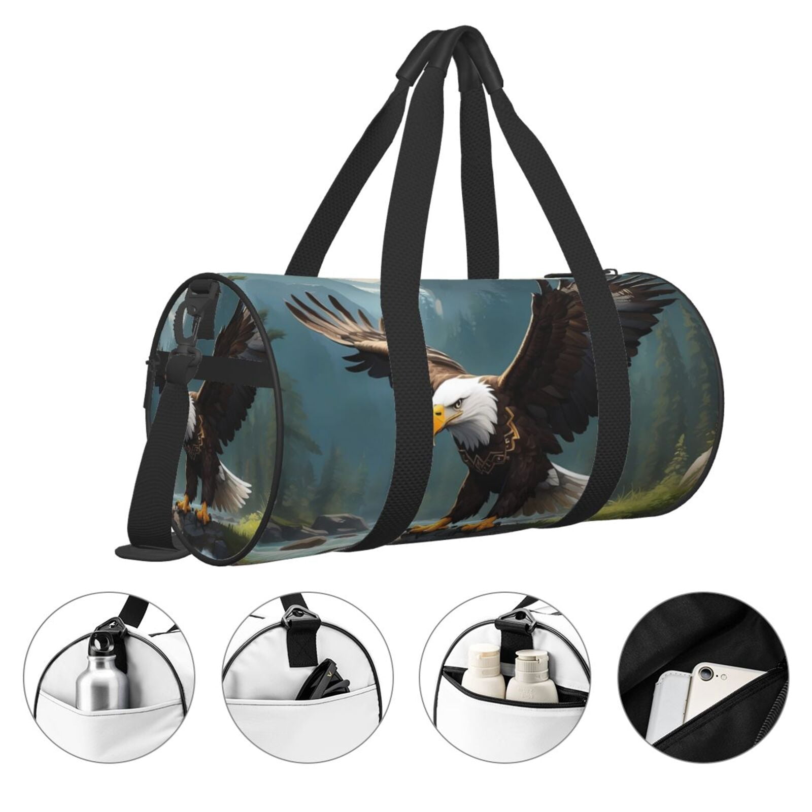 Defioc Forest River Bald Eagle for Travel Duffle Bag,Weekender Bag Carry On Tote Bags Hospital Bag Large Capacity Sport Gym Bag for Men Women Fit for Trave, Gym,Weekend