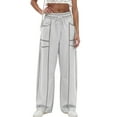 thumbnail image 6 of Hearthz Barrel Pants Women High Waisted Wide Leg Y2k Sweatpants Drawstring Waist Contrast Patchwork Womens Pants W/pockets, 6 of 6