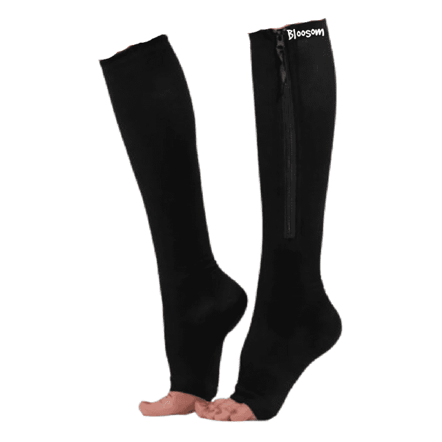 Par Calcetas Compresión Bloosom Medias Calcetines Cierre Como Zip L/XL Negro