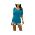 thumbnail image 3 of Yuemengxuan Women Summer T-Shirt, Solid Color Off-Shoulder O-Neck  Short Sleeves Loose Tops, 3 of 7