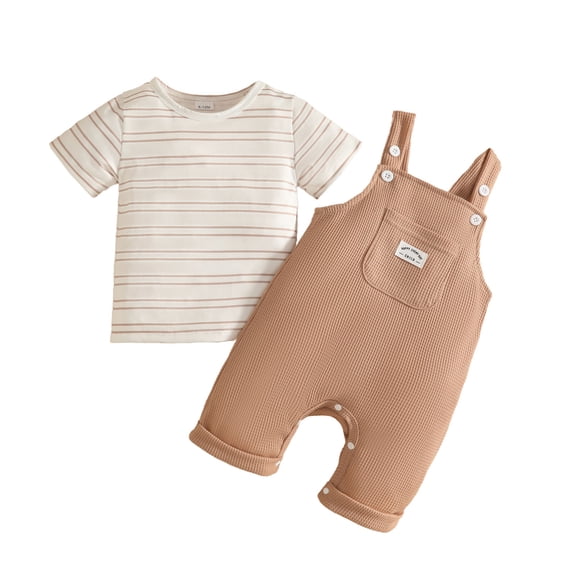 Baby Girl Outfits 2 Piece Solid Print Crew Neck Short Sleeve T-Shirt And Overall Shorts Outdoor Wear Girls' Clothing Sets 6 Months-12 Months