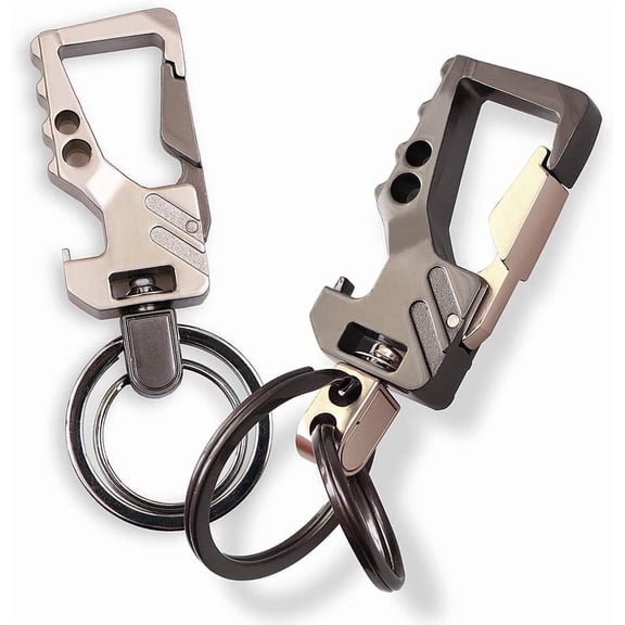Heavy Duty Key Chain with Bottle Opener, 2 Pack Car Key Chains with 2 Metal Key Rings Carabiner Keychians-(Gun/Golden Silver/Gun)