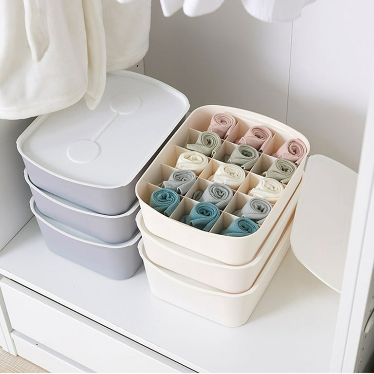 CELLA Set of 3 Clear Stackable Storage Bins with Dividers -White