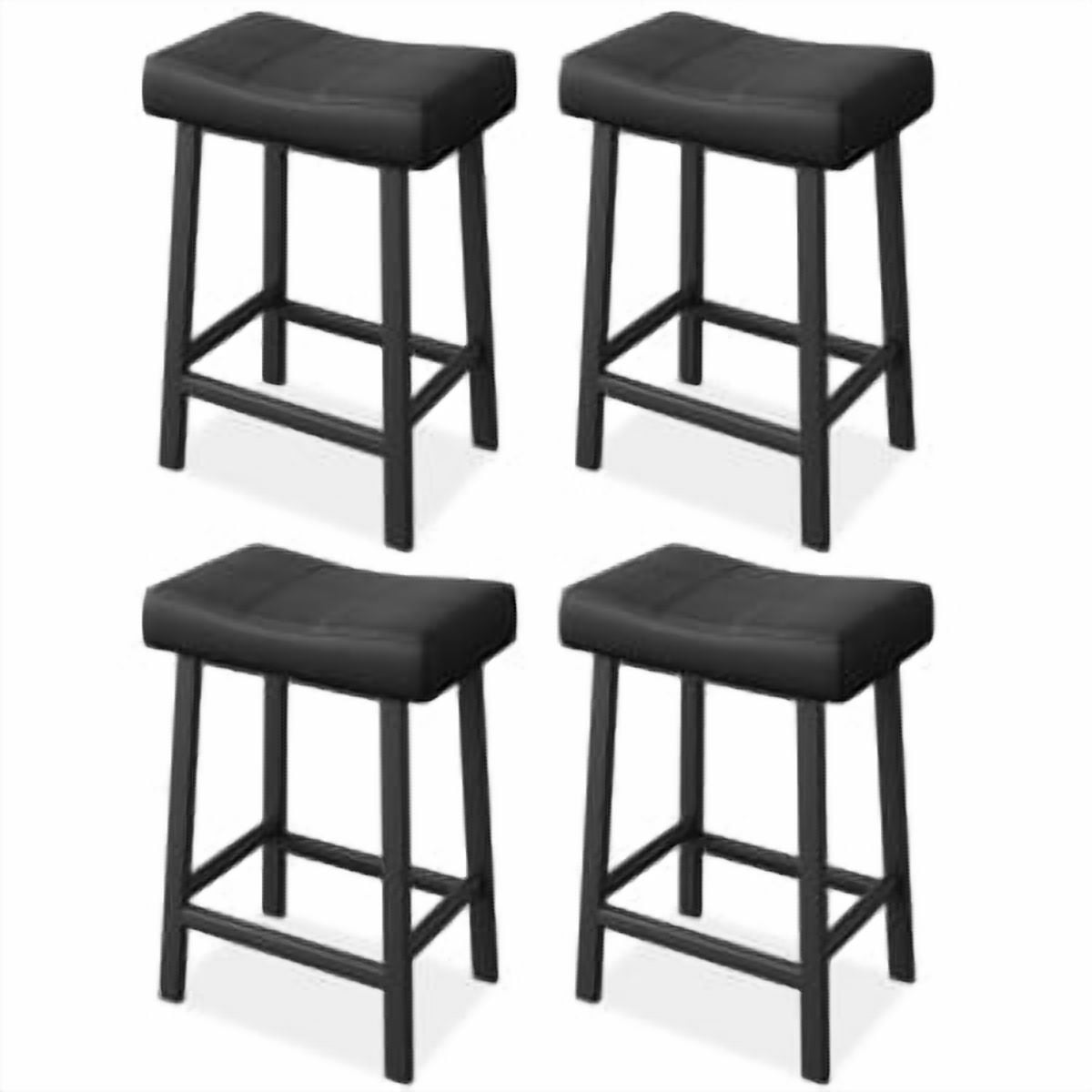 Acekid Bar Stool Set of 4&nbsp;– 24 Inch Counter Height, Upholstered Padded Seat with Curved Surface, Ergonomic Saddle Design for Kitchen/Home, Black + Black Cushion