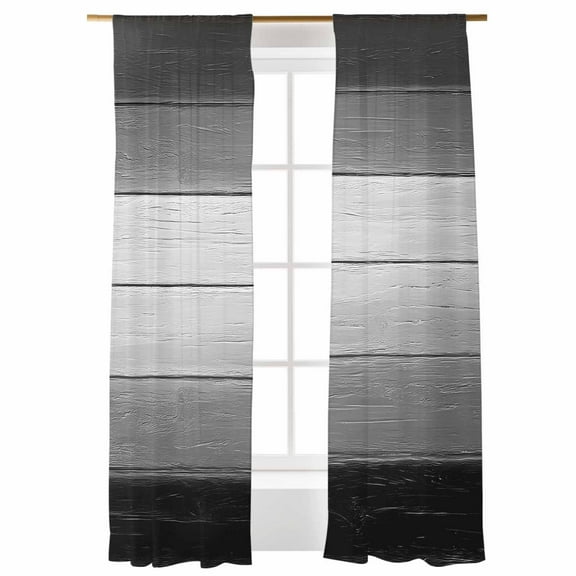 Sheer Curtains 108 inches Long, Black And White Grey Gradient Wood Grain Vintage Farmhouse Light Filtering Sheer Window Curtains Rod Pocket Voile Drapes for Bedroom Living Room, 52"W x 108"L 2 Panels