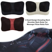 Upgraded New 4 Head Design Kneading Neck Shoulder Back Body Car Massage Pillow Relax Pain, khaki