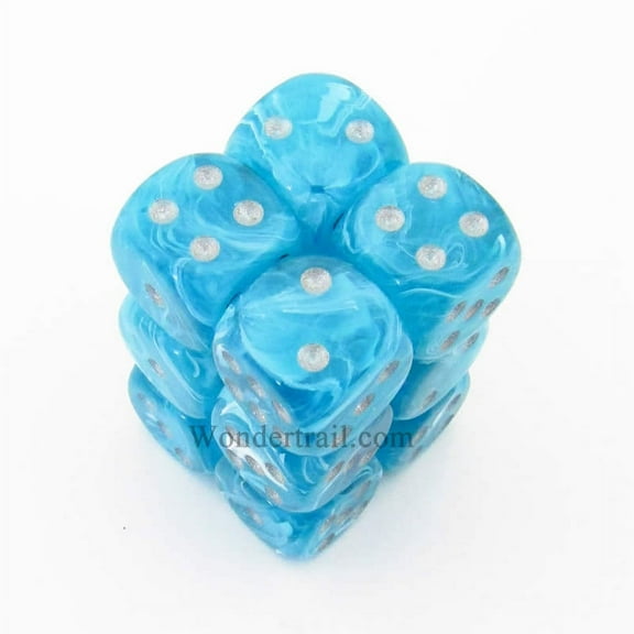 Aqua Cirrus Dice with Silver Pips D6 16mm (5/8in) Pack of 12 Chessex