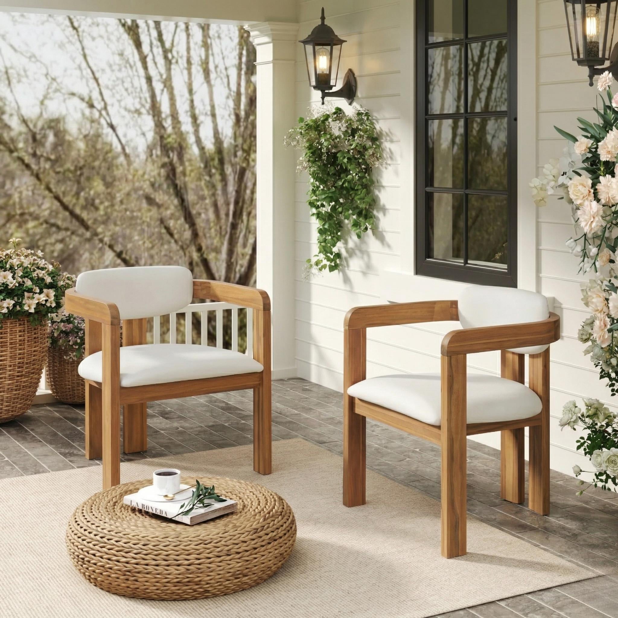 Mintazer Outdoor Modern Armchairs Set of 2, Patio Dining Chairs with Cushions for Patio, Garden, Balcony & Backyard, Natural & Grey