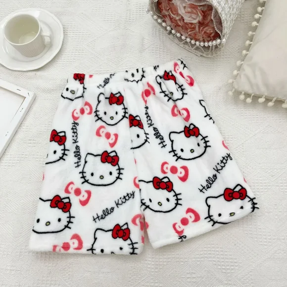 Sanrio Hello Kitty Y2k Kawaii Anime Flannel Pajamas Women‘S Warm Woolen Cartoon Casual Home Pants Autumn Winter Fashion Trousers ZR