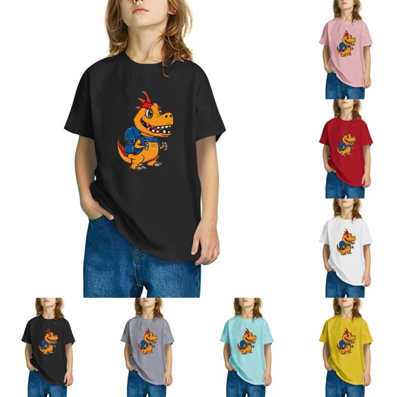 GERsome Toddler Boys Girls Short Sleeve Shirts Summer Cotton Casual Dinosaur Graphic Crewneck Tshirt, Sizes 3-10 Years, Black/3-4 Years