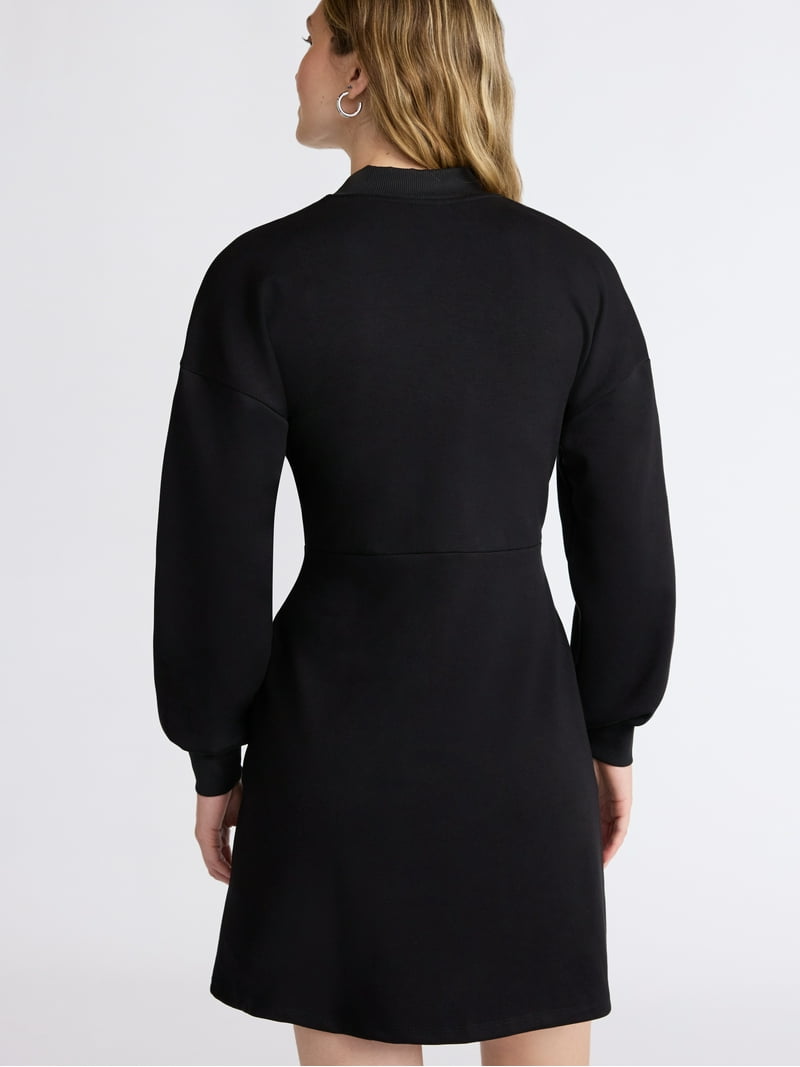 Scoop Women's and Women's Plus New Scubaknit Zip Front Mini Dress