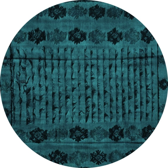 Ahgly Company Indoor Round Abstract Turquoise Blue Modern Area Rugs, 8' Round