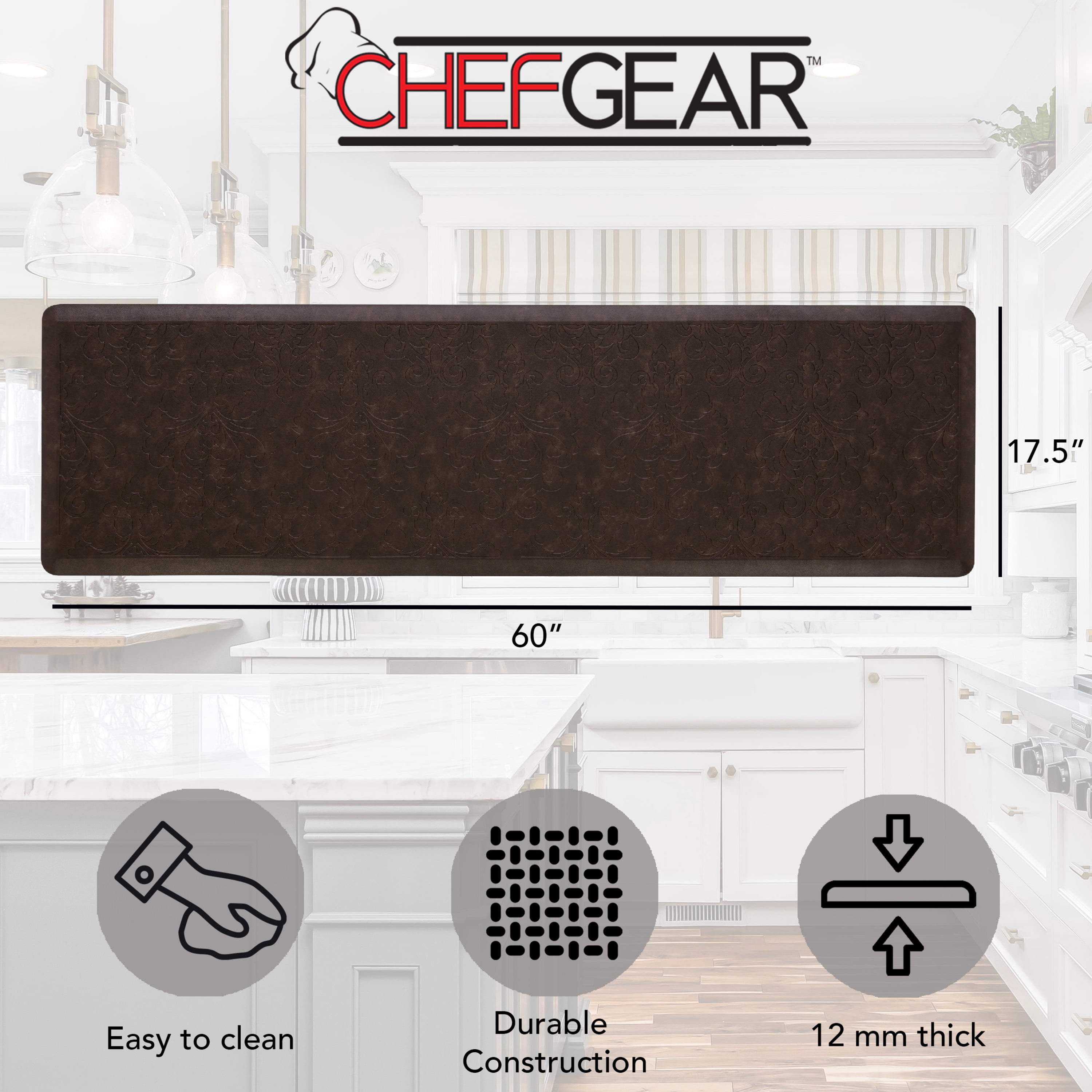 Chef Gear Marni Wellness Kitchen Mat, Mocha, 17.5" x 60"