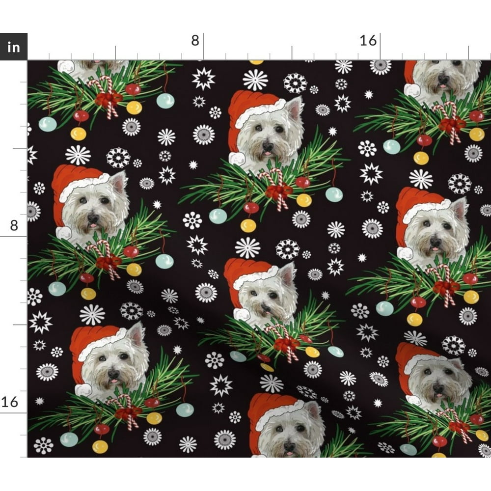 Westy Santa Christmas Dog Pet Holiday Highland Fabric Printed by