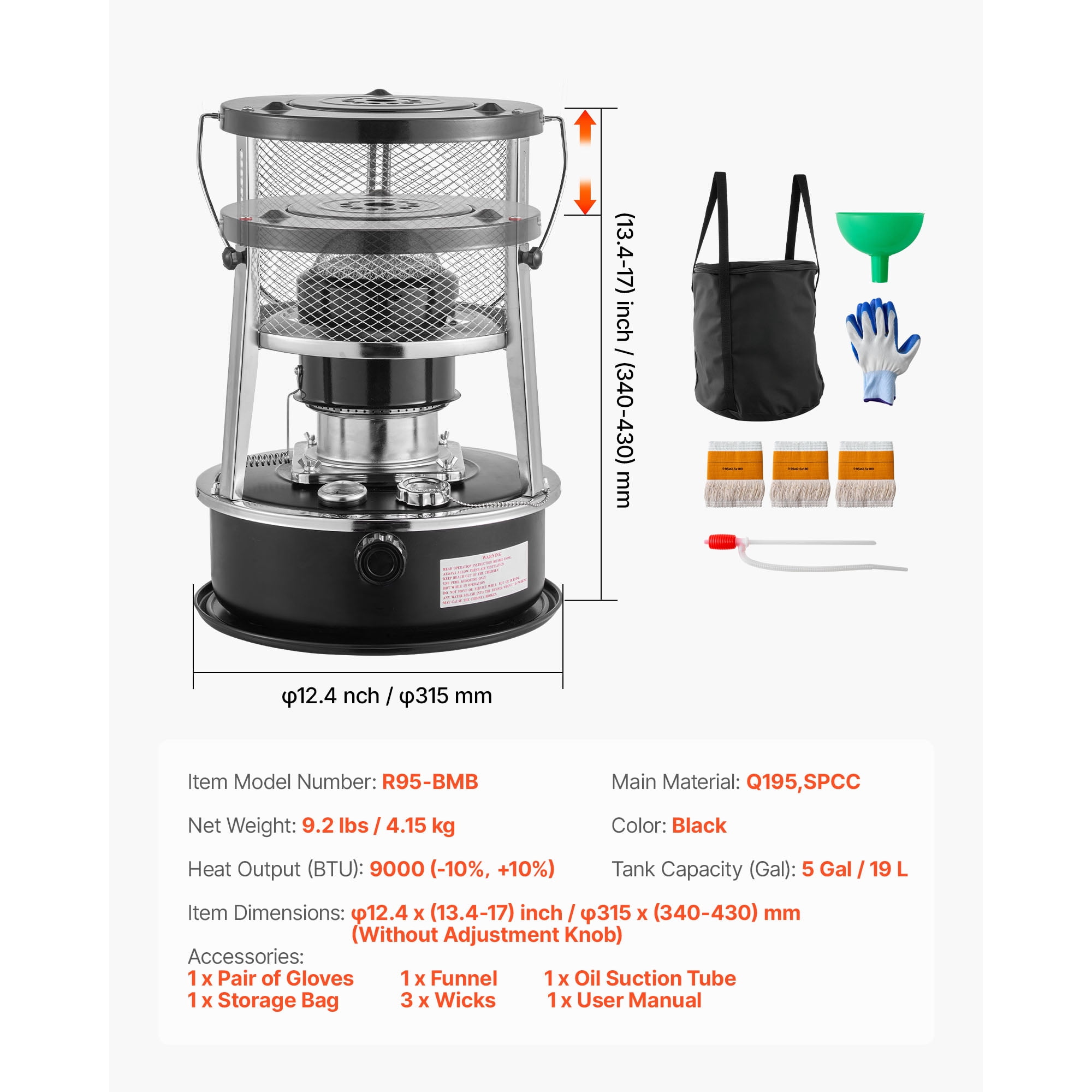 KFFKFF 9000 BTU Portable Kerosene Heater and Stove, 2-in-1 Indoor and Outdoor Non-Electric Heating Solution with Adjustable Height and Flame Control, Compact Design for Camping, Cooking, Home