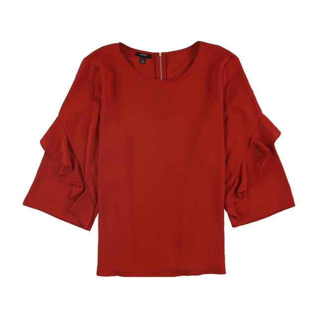 Alfani Womens Zip-Back Ruffled Blouse, Red, X-Small
