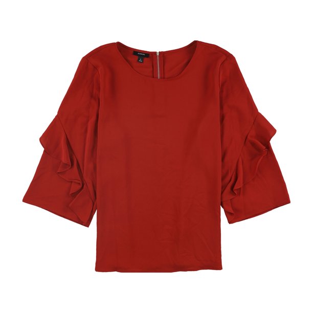 Alfani Blusa con volantes y cremallera trasera para mujer, rojo, XS