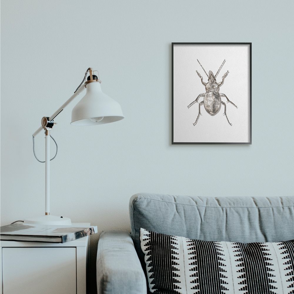 Stupell Industries Textured Beetle Minimal Shadow Brown White Design Framed Wall Art Design by Ziwei Li, 16" x 20", Black Framed