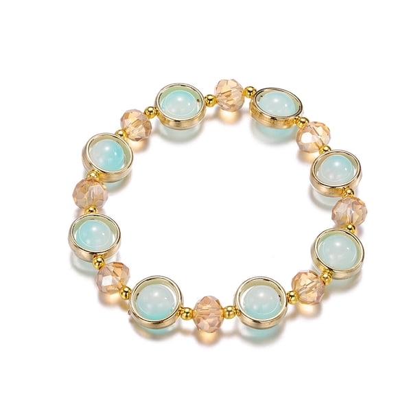 Nvzi Pulseras de acero inoxidable Pulsera de cristal degradado Pulsera de esmalte de colores Cadena - Azul claro Blanco