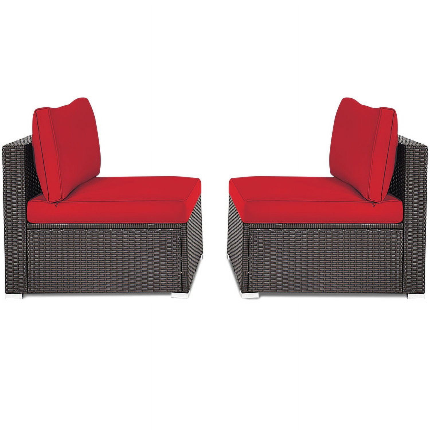 Aimee Lii 2 Pieces Patio Rattan Armless Sofa Set with 2 Cushions and 2 Pillows, Outdoor Patio Set, Red Aimee Lii 2 Pieces Patio Rattan Armless Sofa Set with 2 Cushions and 2 Pillows, Outdoor Patio Set, Red
