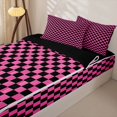 thumbnail image 3 of Erosebridal Retro Checkered Pattern Zipper Twin Comforter Sets with Fitted Sheet and 2 Pillowcases,Square Grid Print Zipper Bedding Set,Hot Pink Black,Black Reversible, 3 of 6