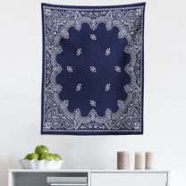 Paisley Tapestry, Pattern with Middle Eastern Influences Image, Fabric Wall Hanging Decor for Bedroom Living Room Dorm, 5 Sizes, Dark Blue White, by Ambesonne