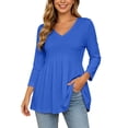 thumbnail image 2 of Peplum Tops for Women 3/4 Sleeve V Neck Elegant Flowy Shirts Dressy Casual Blouse Tunic Tops Work Vacation Outfits, 2 of 6