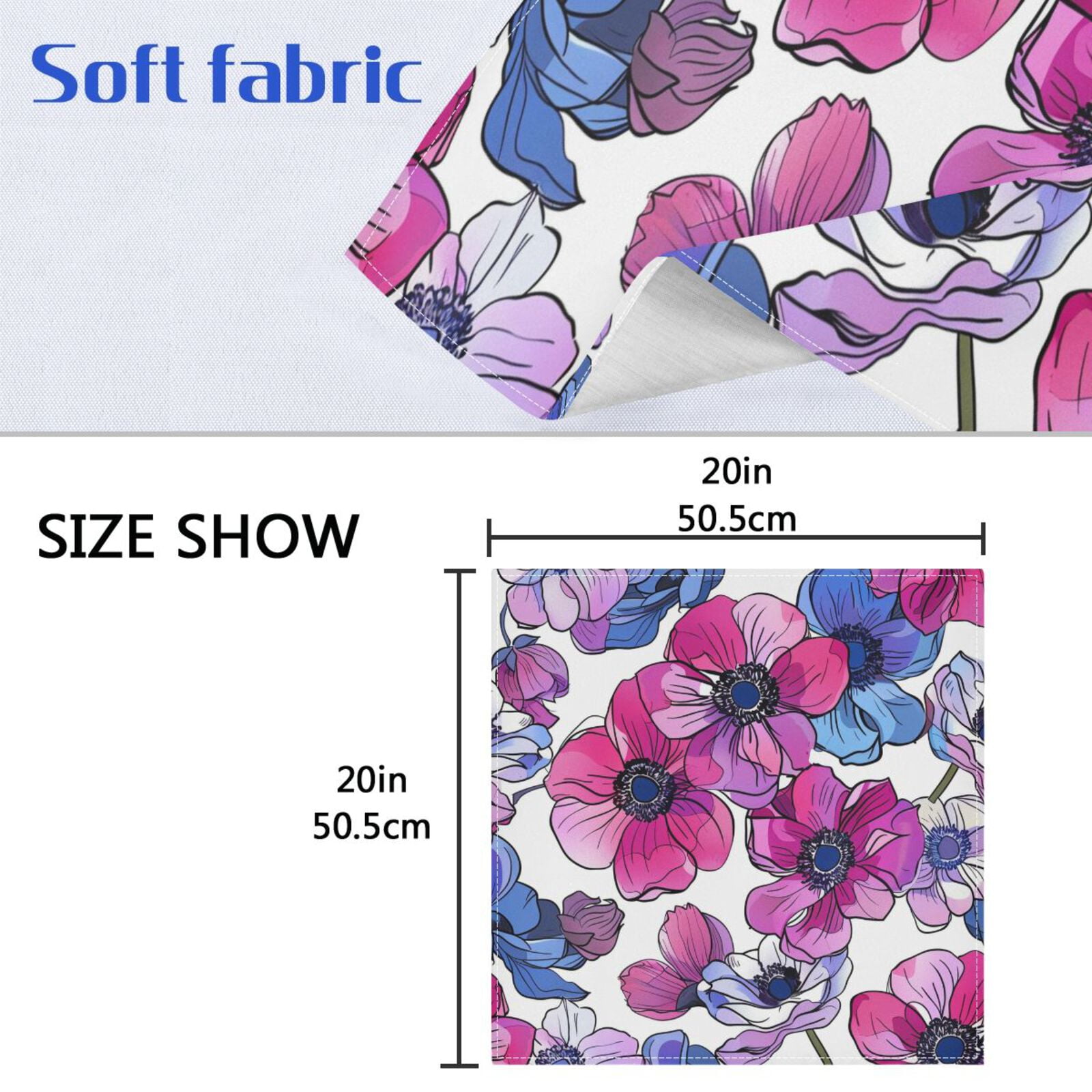 JSTEL Anemone Flower Pink & Purple Cloth Napkins Set of 6, 20x20 Inch Washable and Reusable Napkin for Decoupage Dinner Party Everyday Use