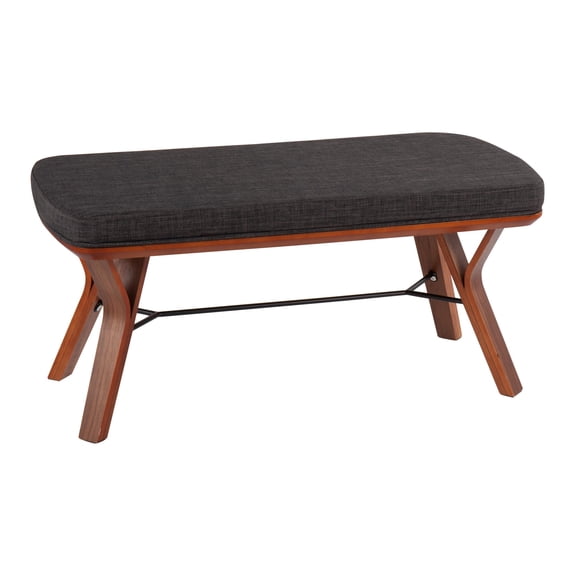 Folia Mid-Century Modern Bench in Walnut Wood and Charcoal Fabric by LumiSource