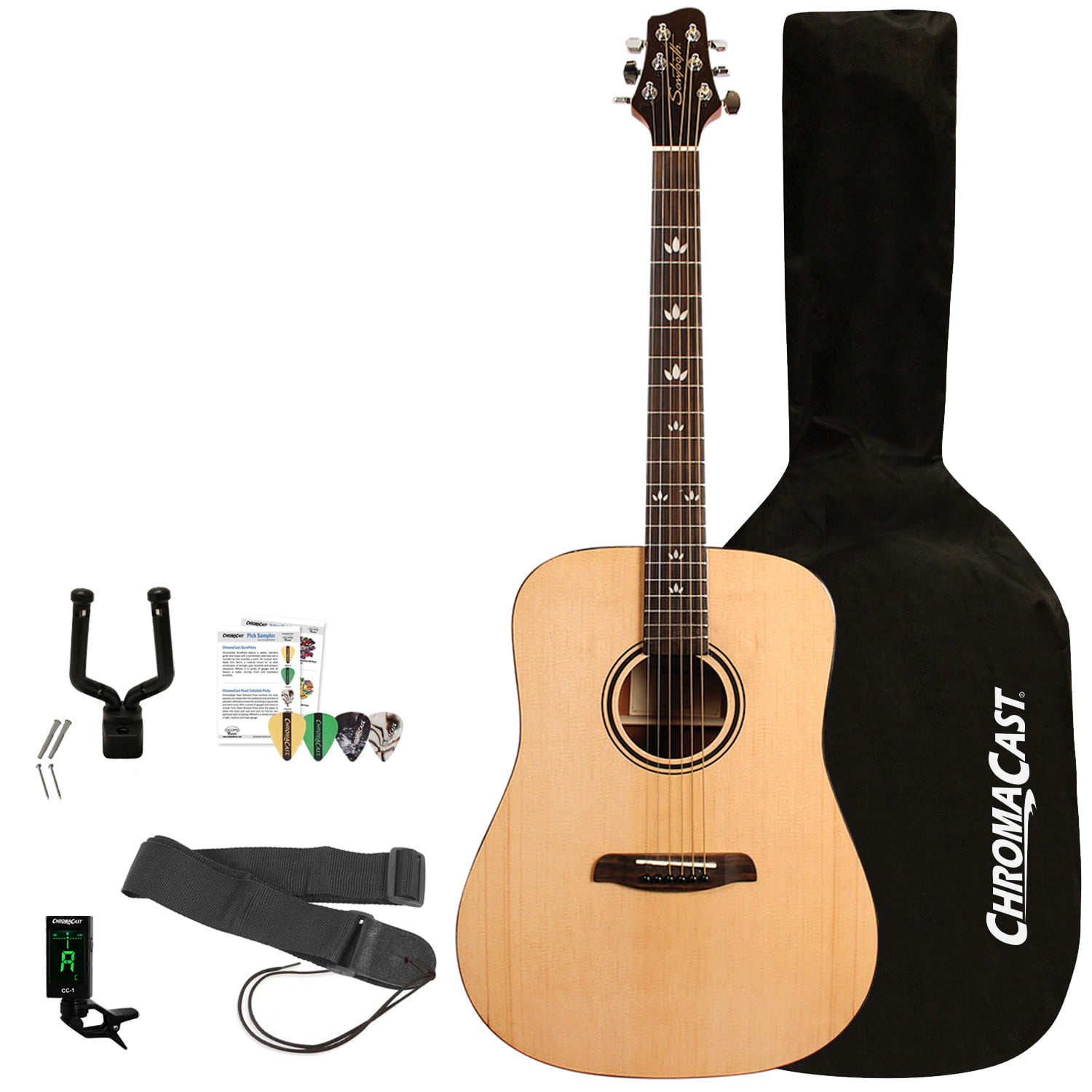 Left Handed Sawtooth ST-LH-ADN-D-KIT-3 Acoustic Guitar Pack Natural with Graphic 
