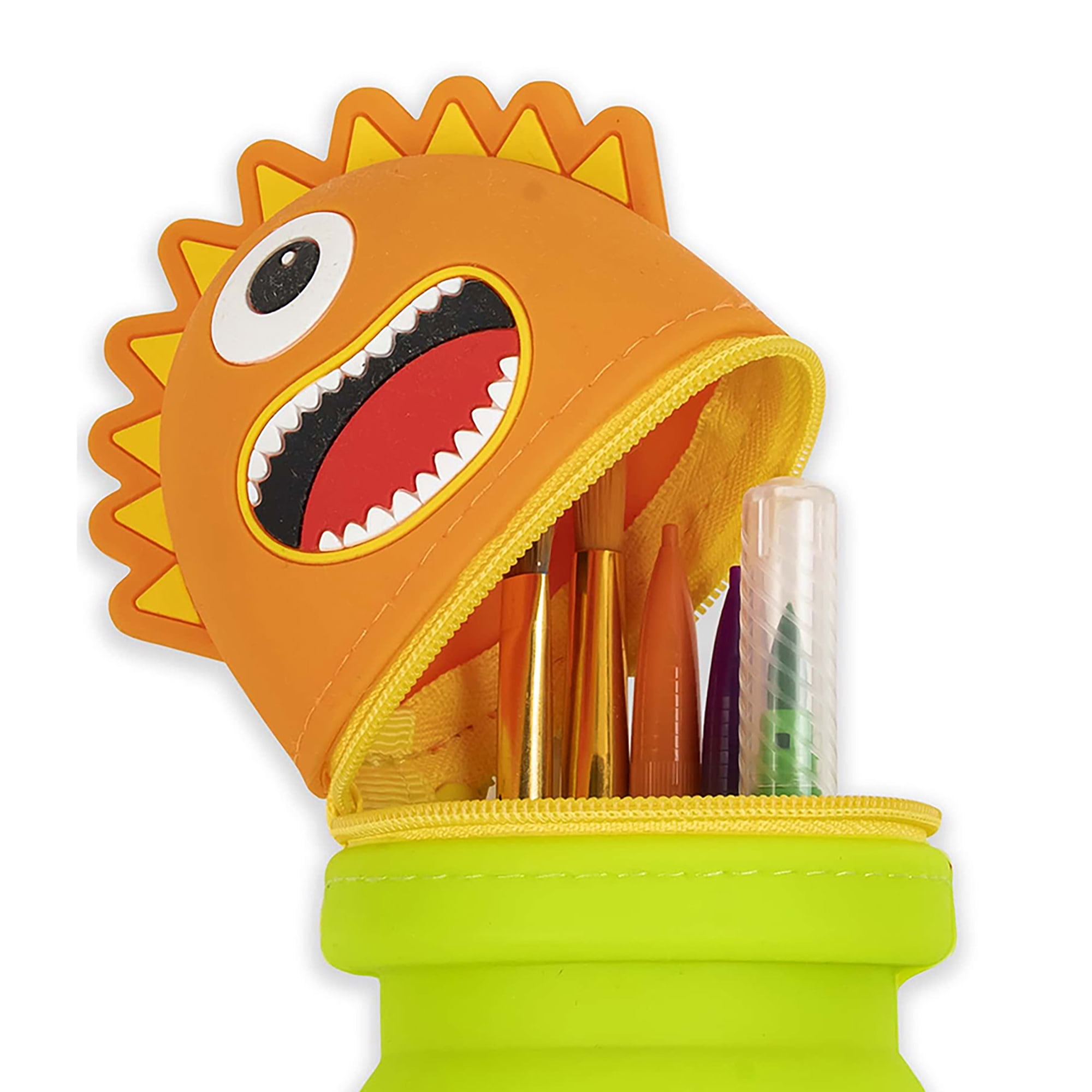 Little Yellow Bicycle: Retractable Pencil Case - Orange Monster - Playful Character, Zipper Carry Pouch, Silicone, School Supplies & Utensil Storage
