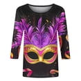 thumbnail image 5 of Penkiiy 2024 Shirt 3/4 Sleeve Mardi Gras Womens Fancy Blouse Carnival Mask Print Tunic Theme Party Round Collar Tee M Multicolor, 5 of 5