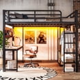 thumbnail image 4 of Harper & Bright Designs Full Size Loft Bed with Desk and Storage Shelves, Heavy Duty Loft Bed Frame with Lights and USB Ports, High Metal Loft Bed with Hanging Rod for Bedroom, Black, 4 of 16