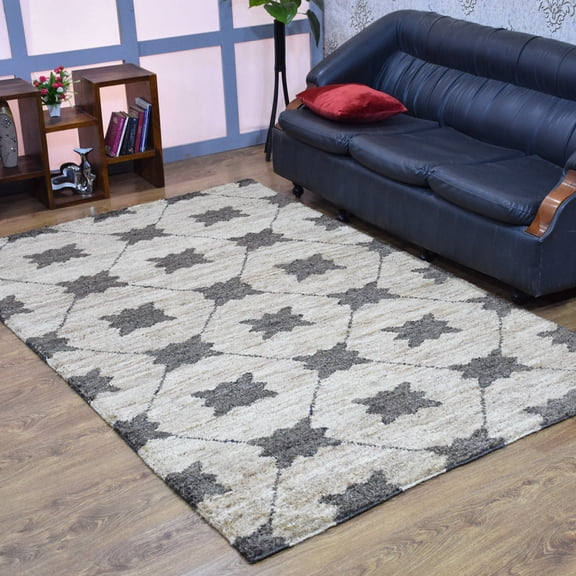 Rugsotic Carpets Hand Knotted Jute Eco-Friendly 5'x8' Area Rugs Rectangle Beige Green Contemporary High Pile Natural Fiber Outdoor Indoor Handmade Rug for Living Room, Bedroom J00070