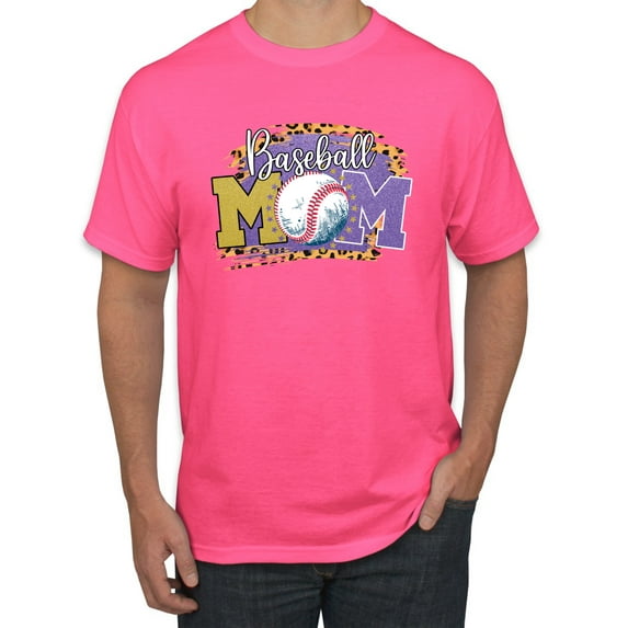 Baseball Mom Cheetah Glitter Sports Men's Graphic T-Shirt, Neon Pink, X-Large