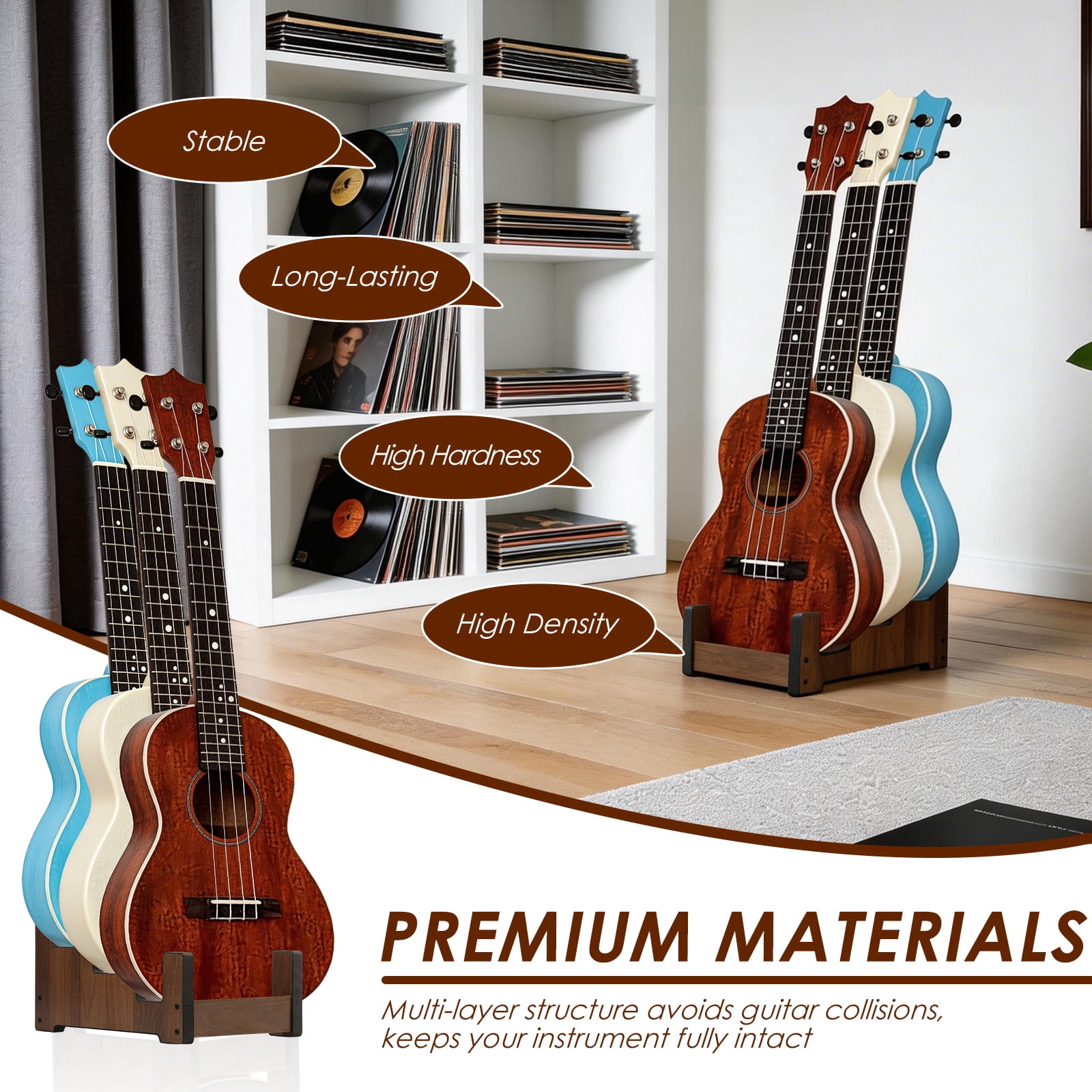 Evjurcn Wooden Guitar Stand for Multiple Guitars, 3-Holder Floor Guitar Rack – Space-Saving Front Display, Easy Assembly for Home, Studio, Stage