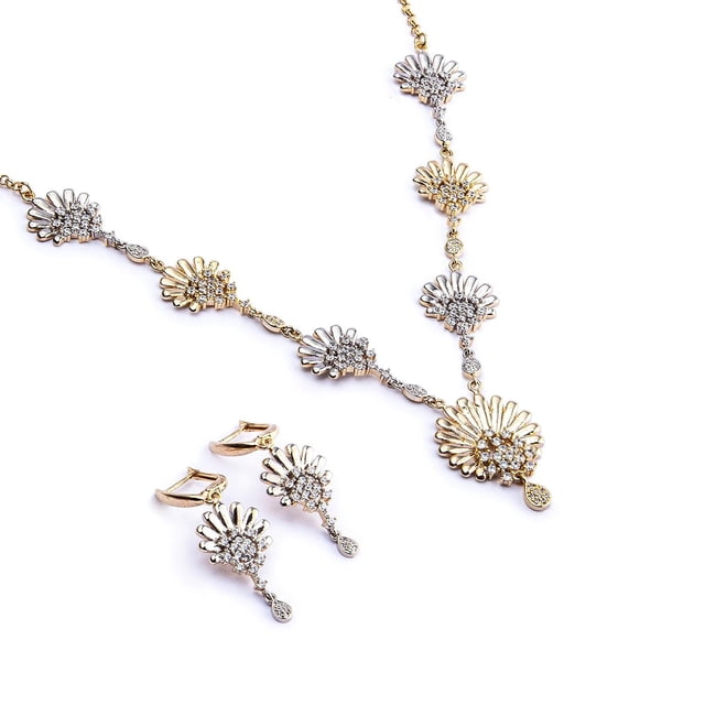 Set Collar Aretes y Zirconias Ametrinaa Chapa de Oro y Rodio 18k
