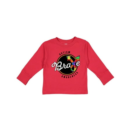 

Inktastic Autism Awareness Brave with Puzzle Piece Ribbon Gift Toddler Boy or Toddler Girl Long Sleeve T-Shirt