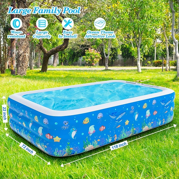Inflatable Swimming Pools, 118″ X 71″ X 22″ Blow up Swimming Pools for Kids
