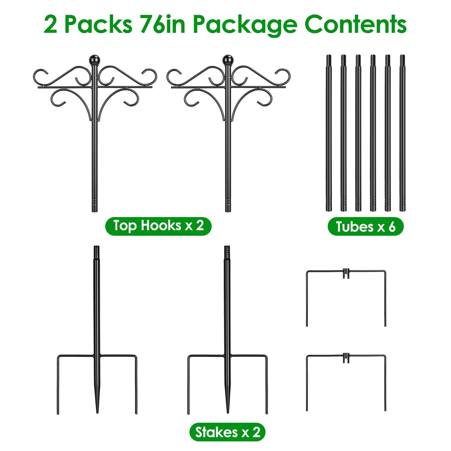 2-Pack Heavy Duty Double Shepherds Hook 4-Level Adjustable Height Bird Feeder Pole with 5-Prong Base Garden Hanging Holder for Lanterns Plants Wind Chimes Outdoor Patio Yard