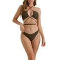 thumbnail image 1 of Conjuntos de bikini halter para mujer INSPIRE CHIC de 2 piezas con lazo doble en la parte trasera y parte inferior triangular. Trajes de baño grandes en color café., 1 of 5