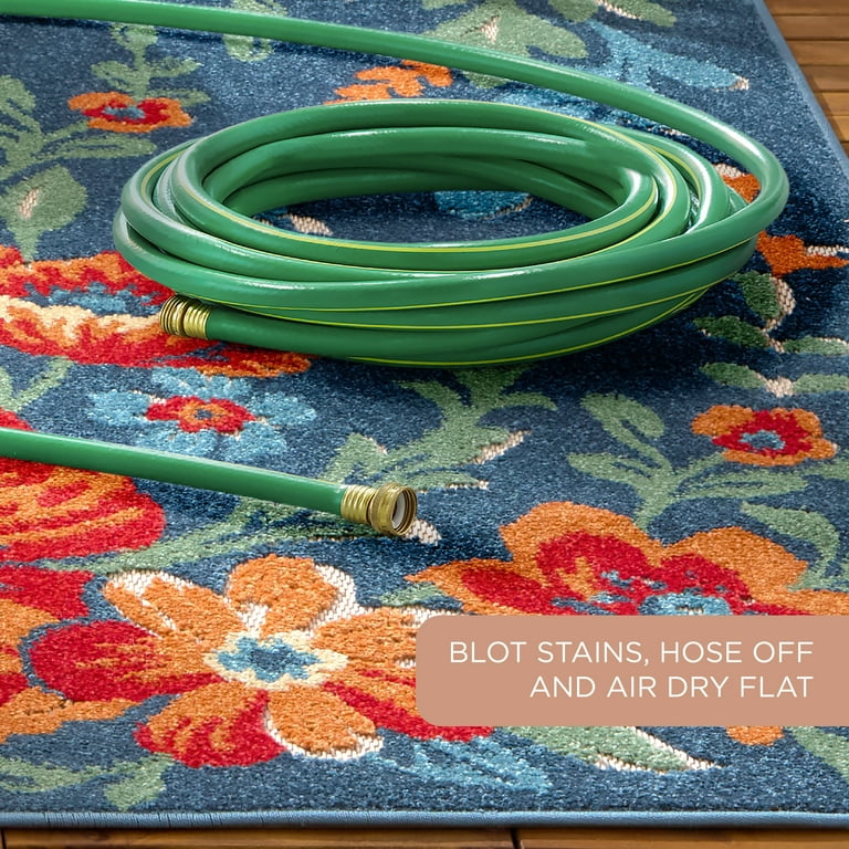 5' X 7' Blue And Beige Floral Stain Resistant Indoor Outdoor Area Rug 5' X 7' Blue And Beige Floral Stain Resistant Indoor Outdoor Area Rug