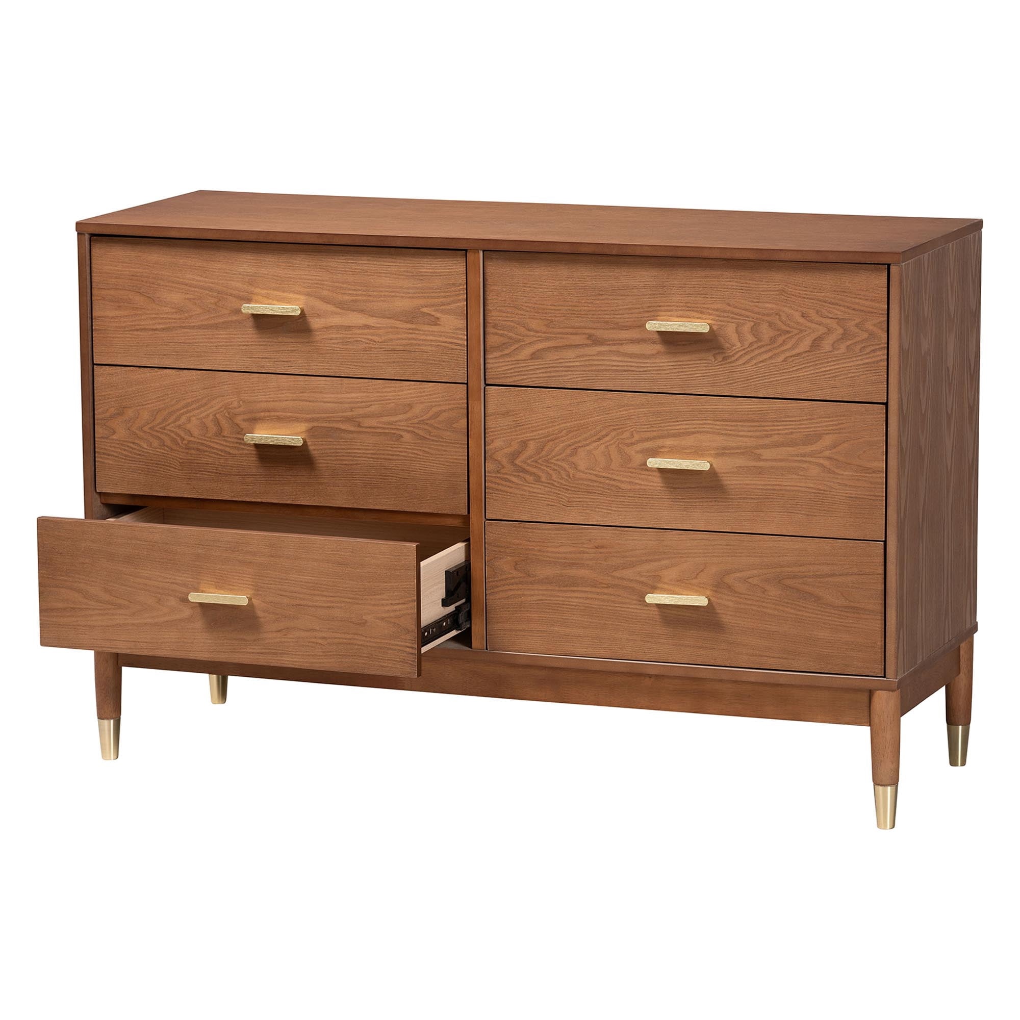 Baxton Studio Mandolin Mid-Century Dresser, 6-Drawer, Walnut Brown