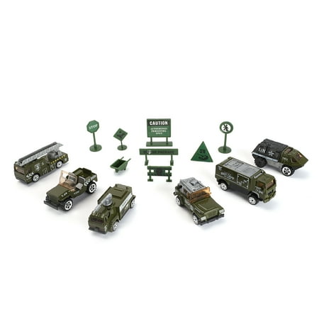 Army Car Games Simulation Military Vehicle 14 Piece Mini Toy Vehicle Play Set Car Set for Kids, Model Alloy Army Tank with Accessories, Boys Toys for Kids Birthday Parties ()