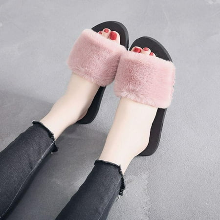 

Autumn Winter Fur Solid Color Slippers Home Anti-Slip Warm Cotton Trailer Shoes