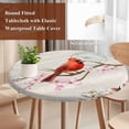 thumbnail image 5 of Round Tablecloth Rustic Vintage Elastic Edge Fitted Bird Cherry Blossom Flower Branch Plastic Table Cover,Waterproof Oil Proof for Dinner,Outdoor, Picnic, 45"- 54" DIA Tables Orange Beige, 5 of 8